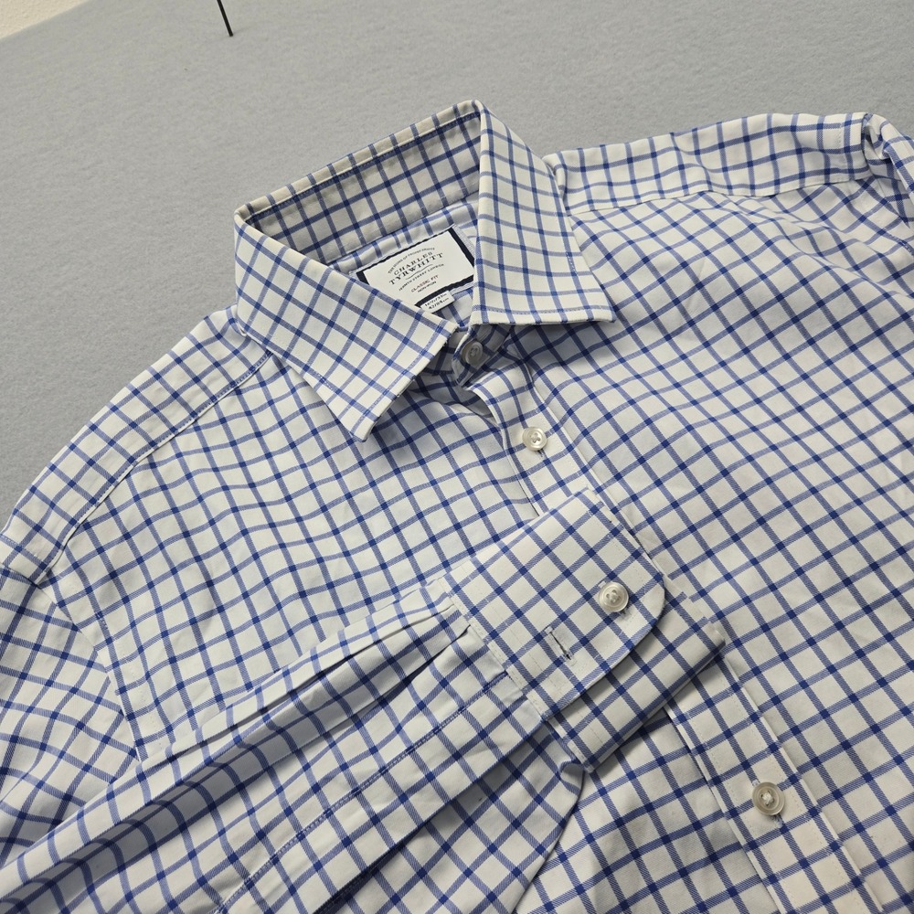 Charles Tyrwhitt Classic Fit Non Iron Blue White Gingham Check Dress Mens 16.5